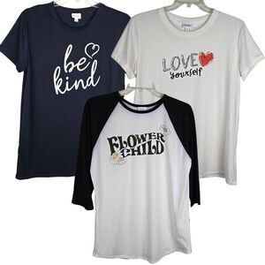 Lot of 3 Lularoe Liv Randy T-Shirt XL Flower Child Love Yourself Be Kind